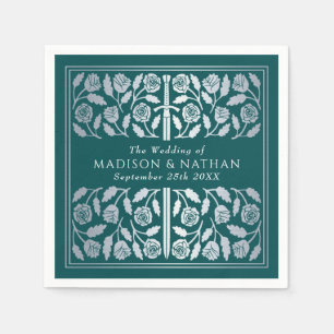 Teal Royal Mediaeval Silver Sword Wedding Napkin