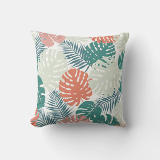 Teal Russet Palm Leaf Pattern Tropical Cushion