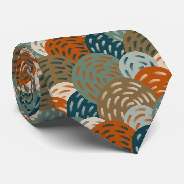 Teal, Rust, Brown Circles Geometric Neck Tie (Rolled)