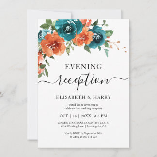 Teal Rust Burnt Orange Floral Fall Wedding Invitation