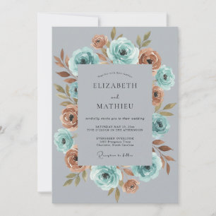 Teal Rust Moody Botanical Wedding Invitation