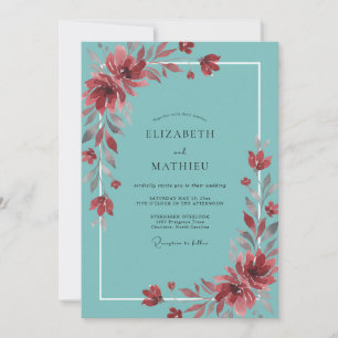 Teal Rust Wildflower Wedding Invitation