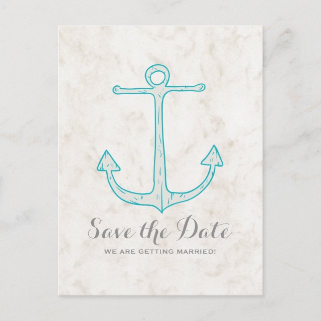 Teal Rustic Anchor Save the Date Postcard (Front)