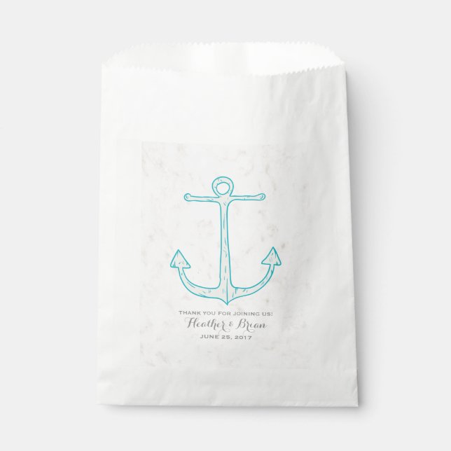 Teal Rustic Anchor Wedding Favour Bags (Front)