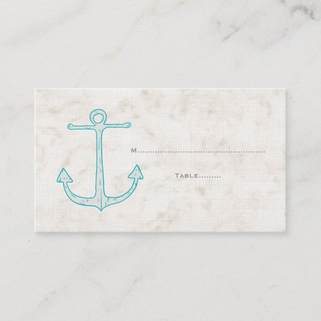 Teal Rustic Anchor Wedding Place Cards (Front)