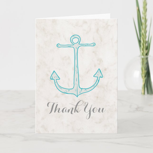 Teal Rustic Anchor Wedding Thank You Card (Front)