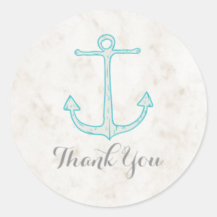 Teal Rustic Anchor Wedding Thank You Classic Round Sticker