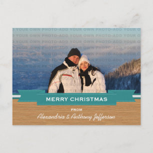 Teal Rustic Banner Holiday Photo Postcard
