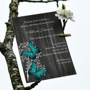 Teal Rustic Butterfly Bridal Shower Invite