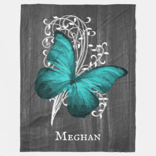 Teal Rustic Butterfly Personalised Fleece Blanket