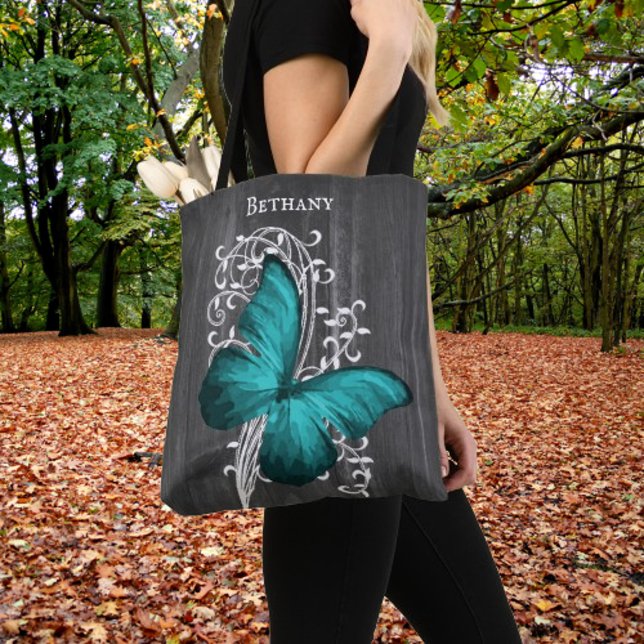 Teal Rustic Butterfly Personalised Tote Bag (Teal Rustic Butterfly Personalized Tote Bag)
