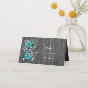 Teal Rustic Butterfly Reception Place Card