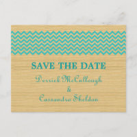 Teal Rustic Chevron Save the Date Postcard