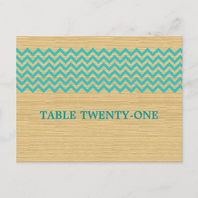 Teal Rustic Chevron Table Number Postcard (Front)