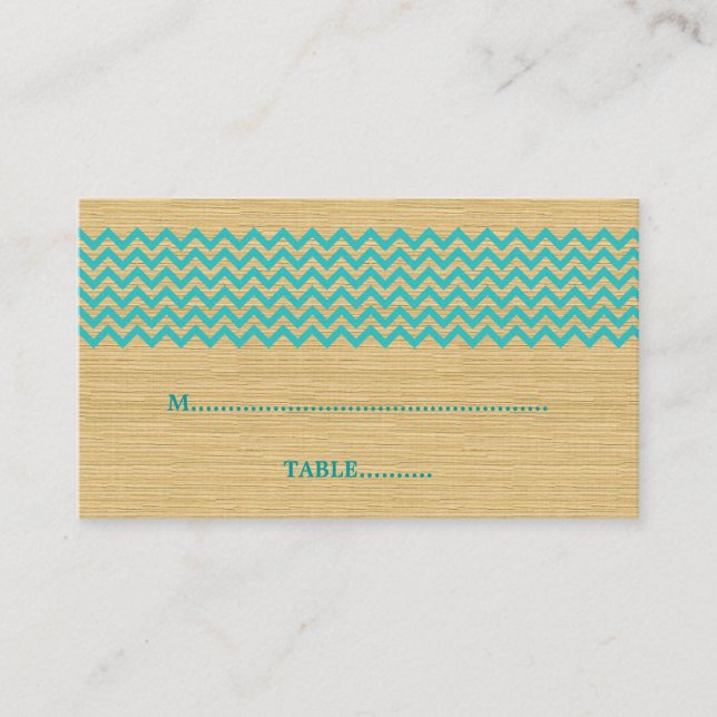 Teal Rustic Chevron Wedding Place Card (Front)