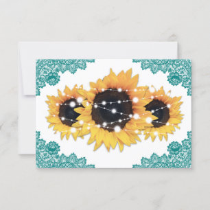 Teal Rustic Chic Lace Sunflower Wedding RSVP Card