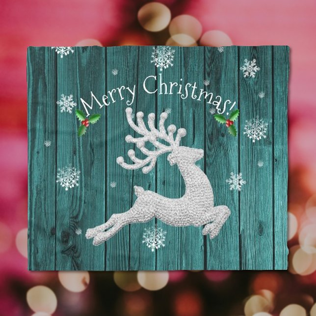 Teal Rustic Christmas Reindeer Blanket (Teal Rustic Christmas Reindeer Fleece Blanket)
