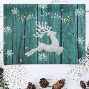 Teal Rustic Christmas Reindeer Kitchen Towel