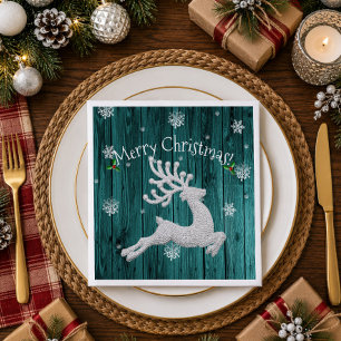 Teal Rustic Christmas Reindeer Paper Napkin
