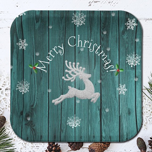 Teal Rustic Christmas Reindeer Paper Plate (Teal Rustic Christmas Reindeer Paper Plates)