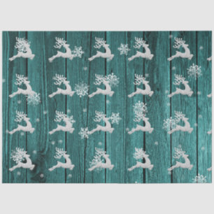 Teal Rustic Christmas Reindeer Tissue Paper