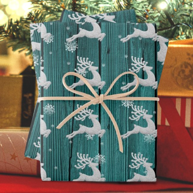 Teal Rustic Christmas Reindeer Wrapping Paper (Teal Rustic Christmas Reindeer Wrapping Paper)