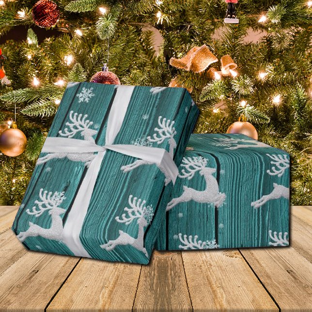 Teal Rustic Christmas Reindeer Wrapping Paper (Teal Rustic Christmas Reindeer Wrapping Paper)