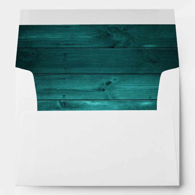 Teal Rustic Country Wood Wedding Envelope (Back (Bottom))