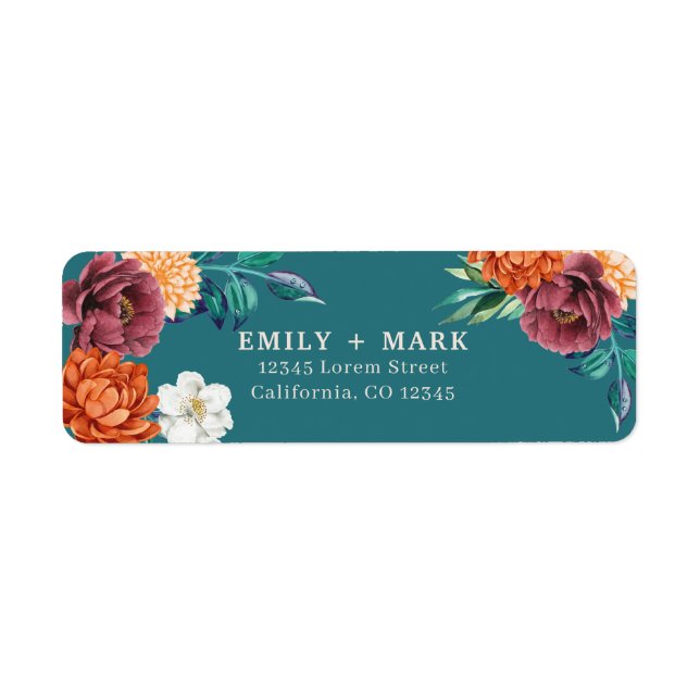 Teal rustic fall wedding return address (Front)