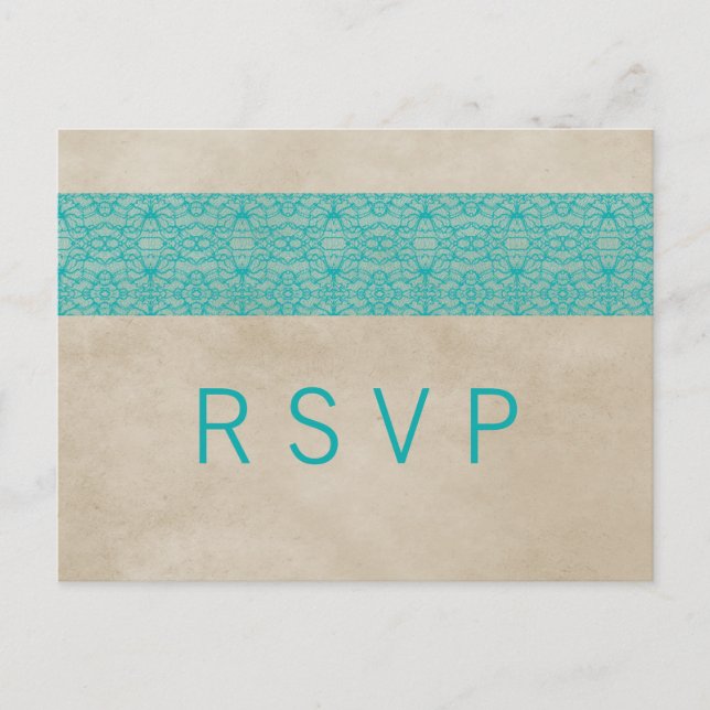 Teal Rustic Lace RSVP Postcard (Front)