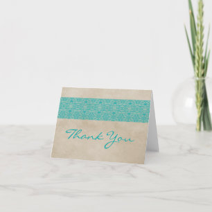 Teal Rustic Lace Thank You Card