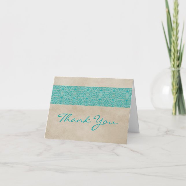 Teal Rustic Lace Thank You Card (Front)