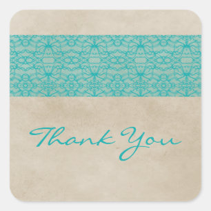 Teal Rustic Lace Thank You Stickers