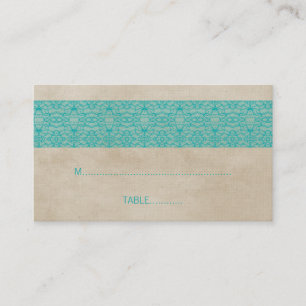 Teal Rustic Lace Wedding Place Card