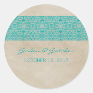 Teal Rustic Lace Wedding Stickers
