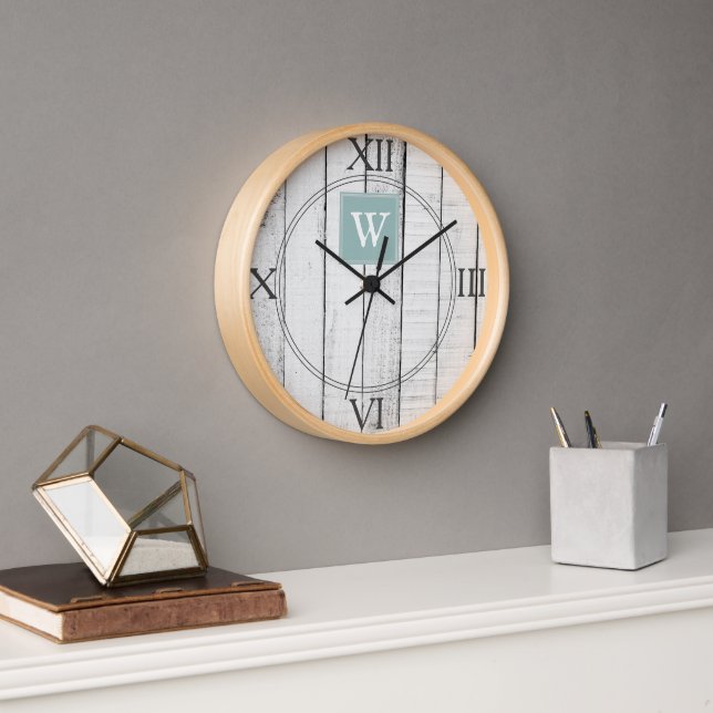 Teal Rustic Monogram Clock (Office)