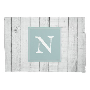 Teal Rustic Monogram Pillowcase