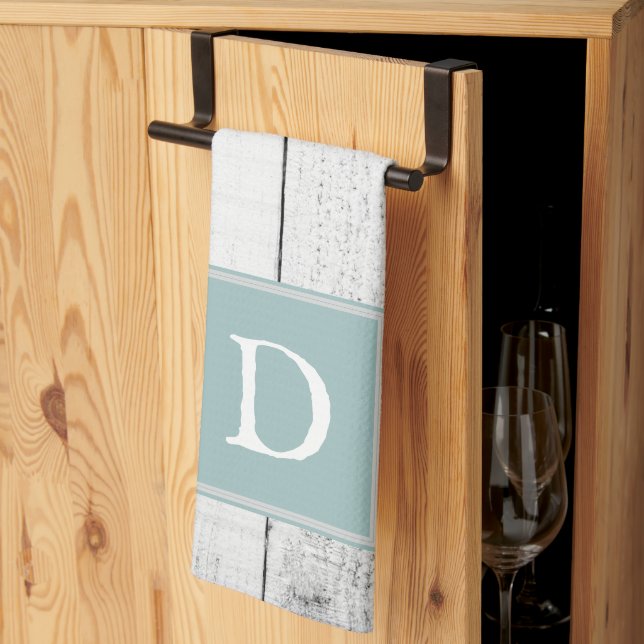 Teal Rustic Monogram Towel (Thirds Fold)