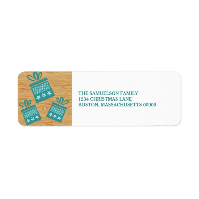 Teal Rustic Presents Holiday Address Labels (Front)
