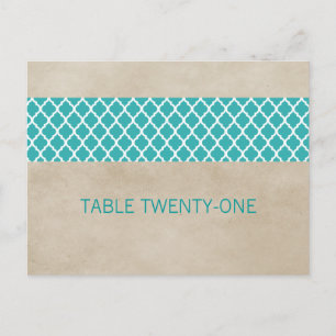 Teal Rustic Quatrefoil Table Number Postcard