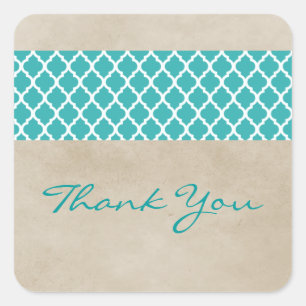 Teal Rustic Quatrefoil Thank You Stickers