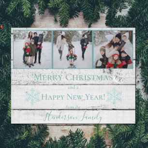 Teal Rustic Snowflakes Flat Holiday Photo Card