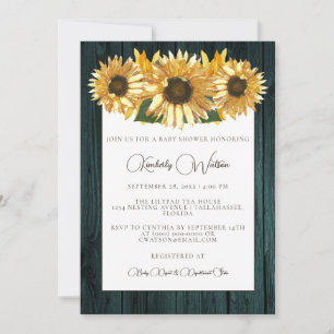 Teal Rustic Sunflower Baby Shower Invitation