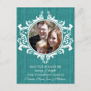 Teal Rustic Swirls Holiday Photo Postcard