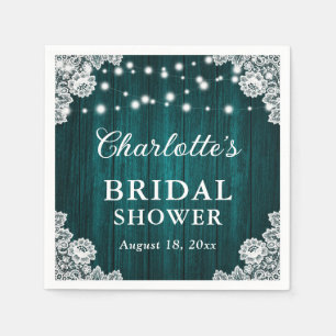 Teal Rustic Wood Floral Lace Bridal Shower Napkin