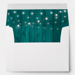 Teal Rustic Wood String Lights Return Address Envelope