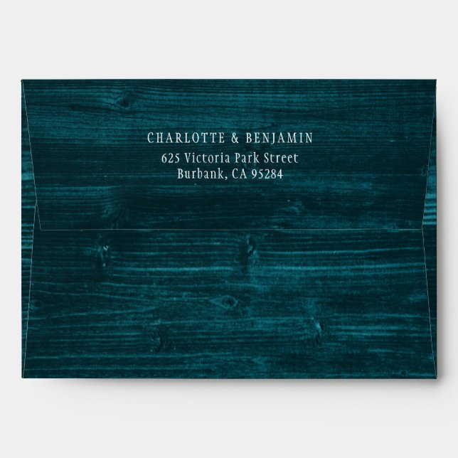 Teal Rustic Wood Wedding Envelope (Back (Top Flap))