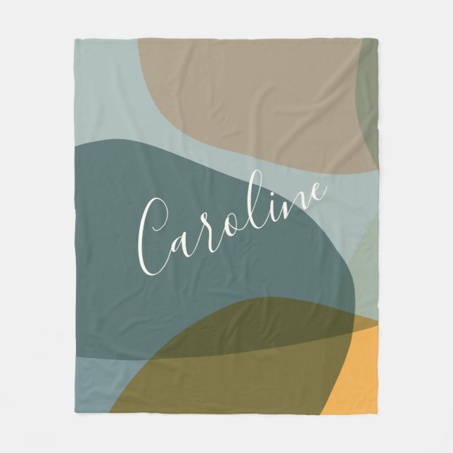 Teal Sage Earth Tones Personalised Abstract Name   Fleece Blanket (Front)