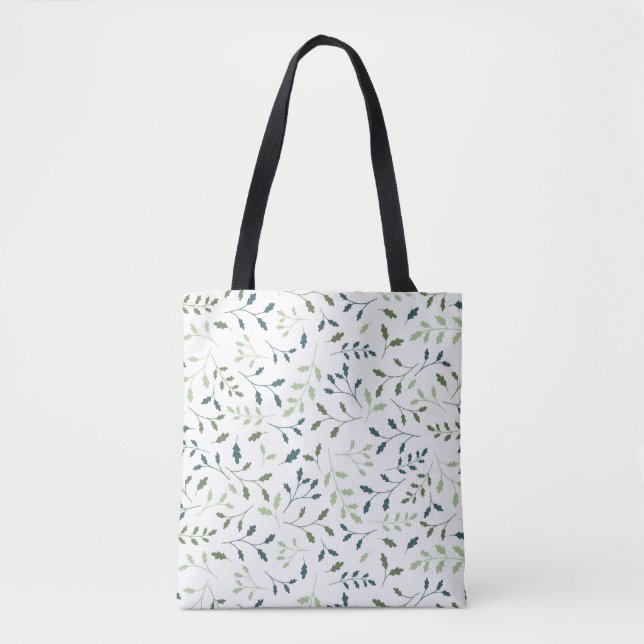 Teal Sage Green Botanical Leaves Pattern Tote Bag (Front)