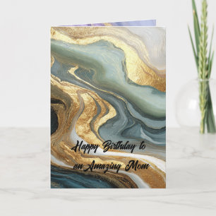 Teal Sage Green Gold Agate Marble Abstract Card